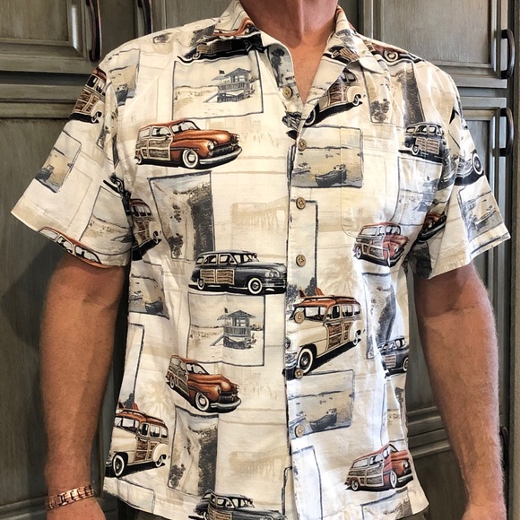 North River Vintage Hawaiian Unisex Button Down Medium Shirt Classic Cars - Picture 1 of 6